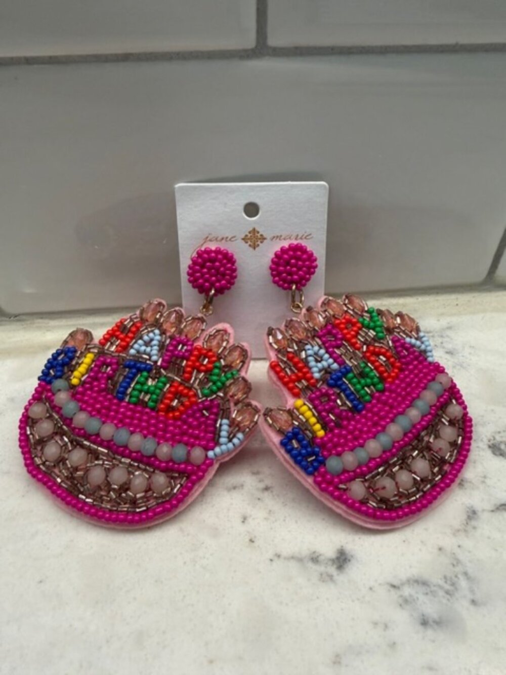 Beaded Happy Birthday Earrings